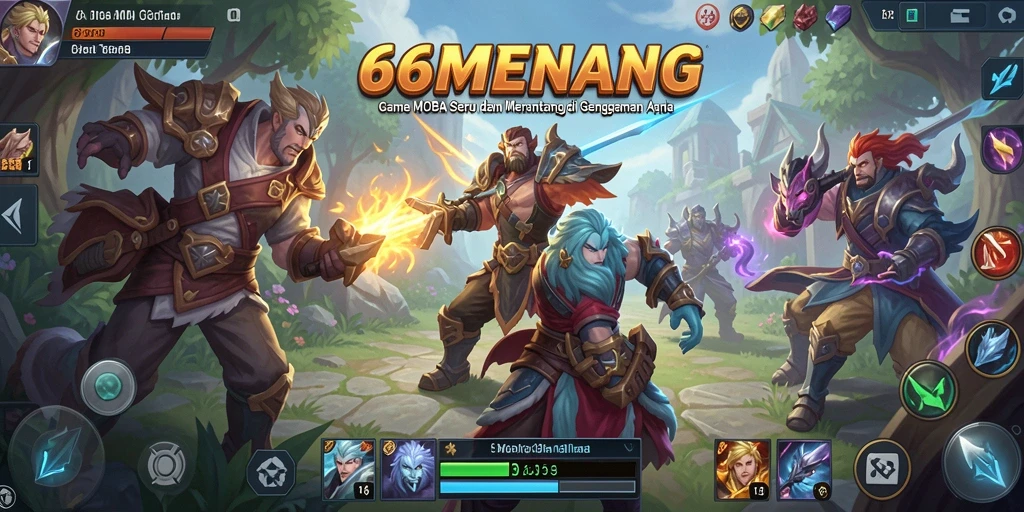 Tangkapan layar utama 66MENANG menampilkan gameplay MOBA yang menegangkan.