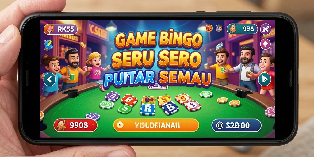 Tampilan gameplay RK55 yang menarik dan penuh warna dalam permainan Bingo.